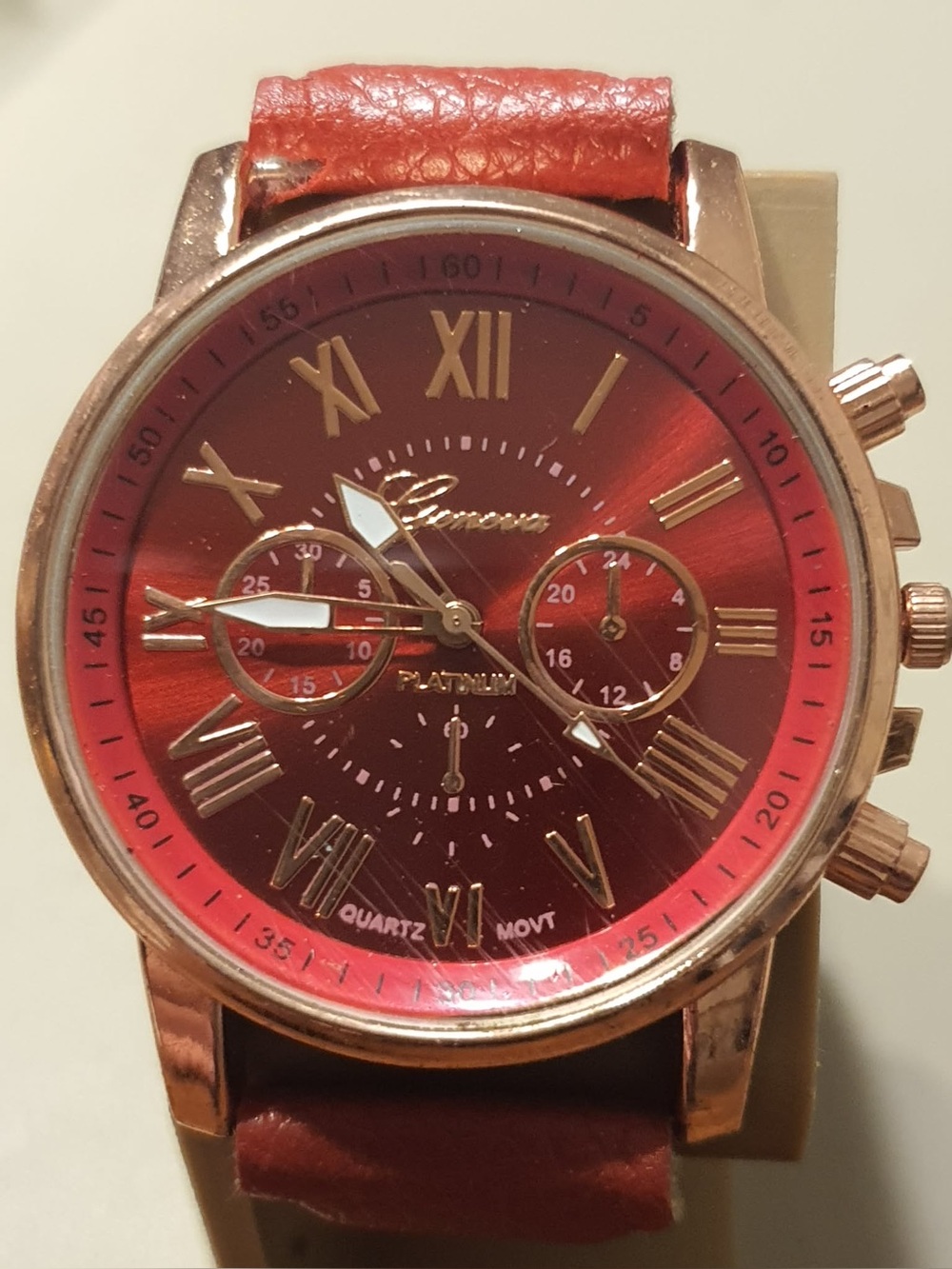 🦋10/$20🦋 Geneva Platinum Goldtone/Red Leather Women's Watch